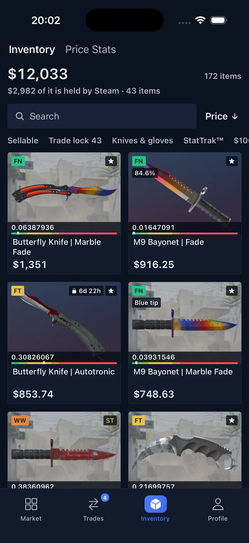 CSBoard inventory with item prices
